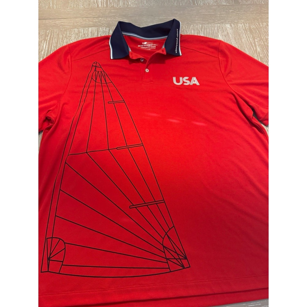 Vineyard Vines Men's XL Red Navy OTG Sankaty USA Graphic Short Sleeve Polo